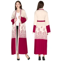 muslim womens new robe printed red cardigan stitching middle east lace up dress for female