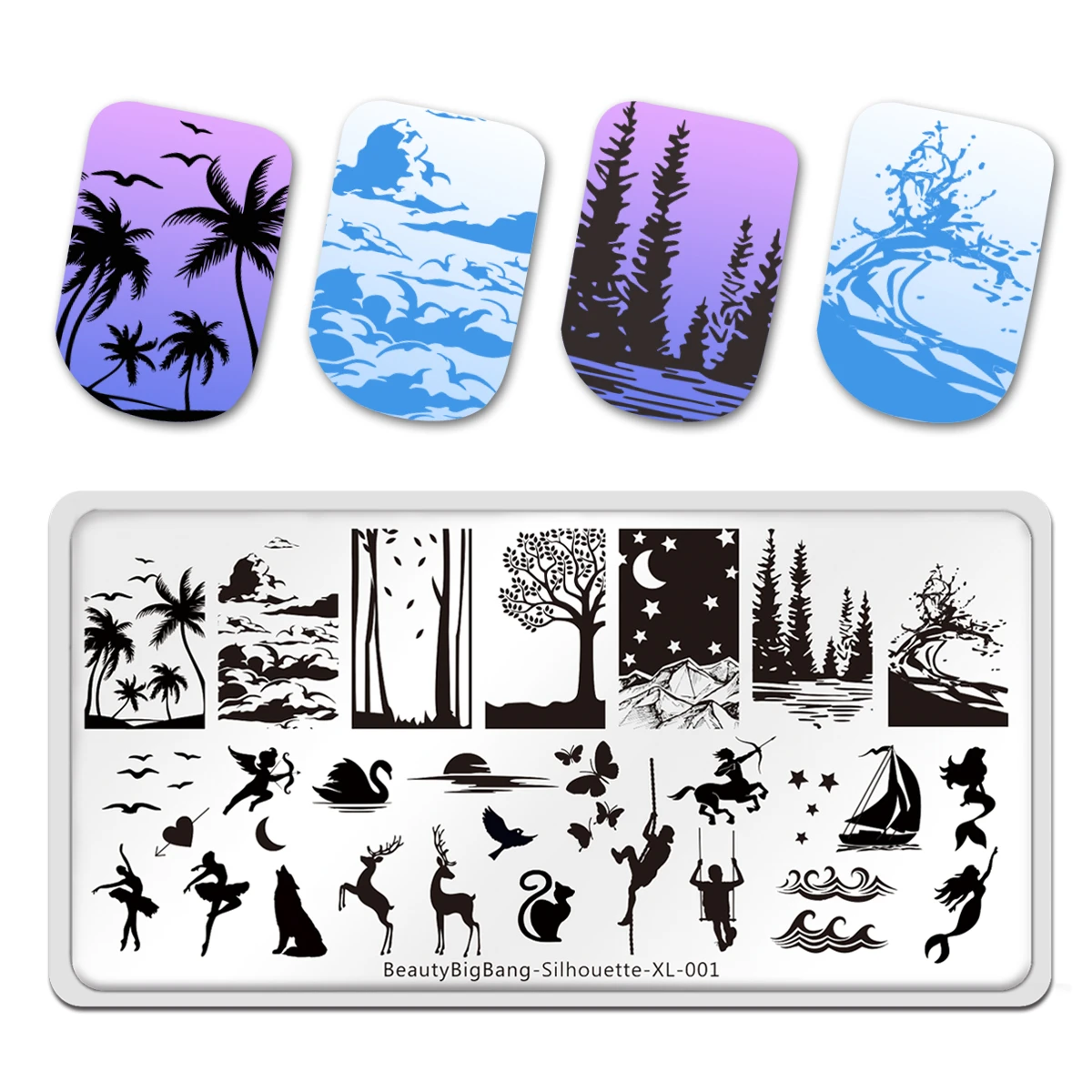 

Beautybigbang New Style Nail Art Template Silhouette XL-001 Animal Tree Scenery Image Stainless Steel Stencil Stamping Plates
