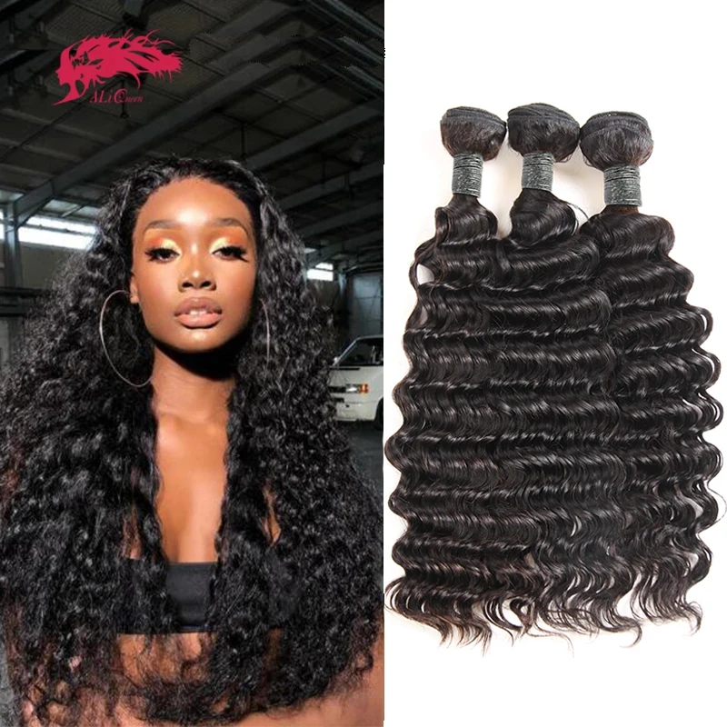 

Peruvian Deep Wave Curly Human Hair Weaves Bundle 10"-30" Hair Weaving Natural Color 3/4Pcs Ali Queen Hair Remy Hair Extension