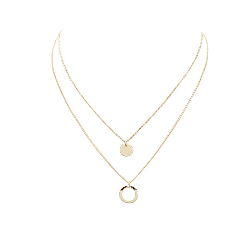 Simple Hollow Circular Clavicle Chain Necklace Pendant Female Double Layer Gold Exquisite Charm Necklaces for Women Neck Jewelry | Украшения