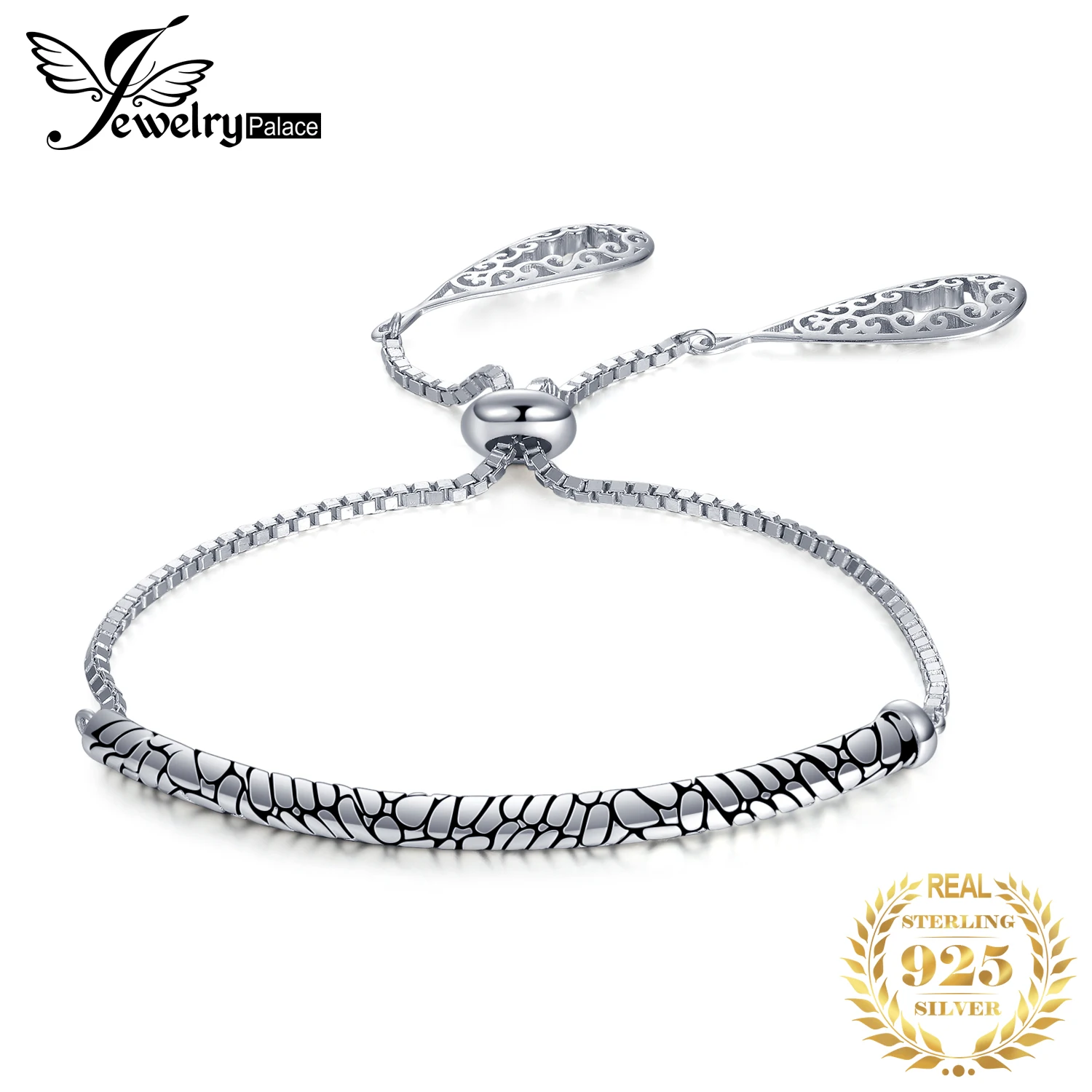 JewelryPalace благоприятный облако гравировкой черной эмалью Коббл камень дорожки 925 пробы Серебряный регулируемый браслет