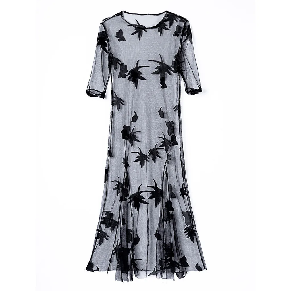 Женское прозрачное Сетчатое платье макси без рукавов повседневное пляжное с