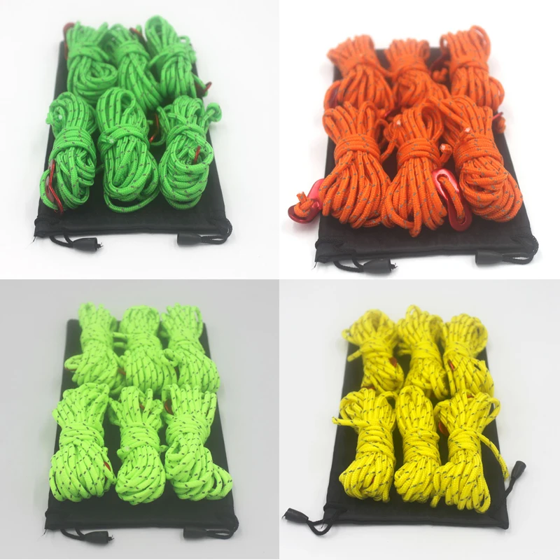 

6x Heavy Duty Reflective Camping Tarp Hammock Guyline Tent Ropes Glow 4m/13ft