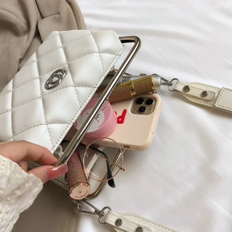 

Stylish Small Diamond Lattice Shoulder Bag For Women 2020 New Wide Strap Plaid Messenger Bags Female Leather Top Handle Tote Bag