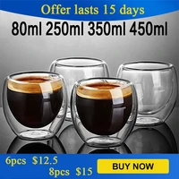 80ml 2468pcs heat resistant double wall glass cup beer espresso coffee set water tea wine whiskey drinkware shot glasses set