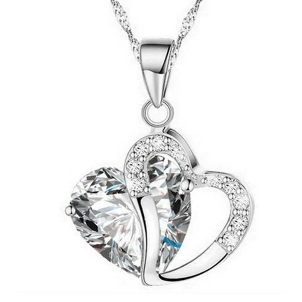 Gifts Women Heart Crystal Rhinestone Silver Chain Pendant Necklace Jewelry New Store Open Gifts 5 Star Feedback A80