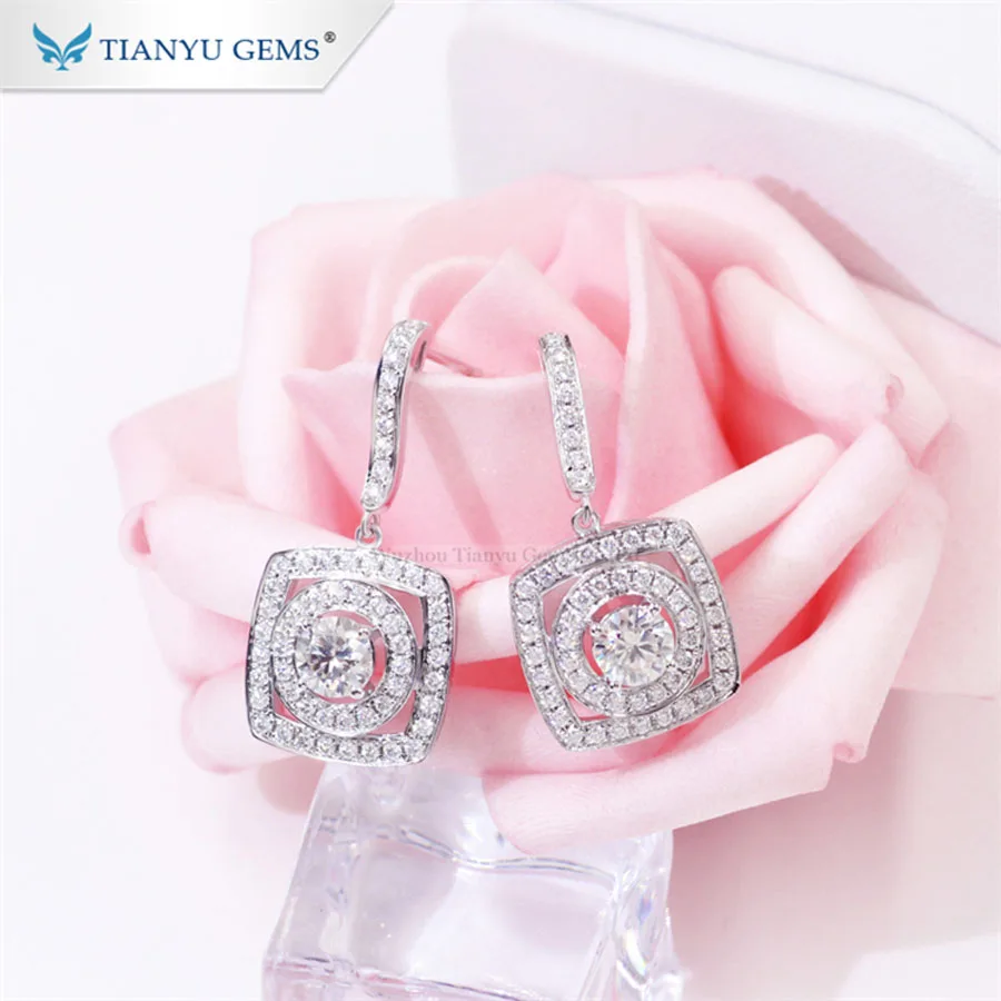 Tianyu драгоценные камни чистое 10k белое золото moissanite алмазные серьги для