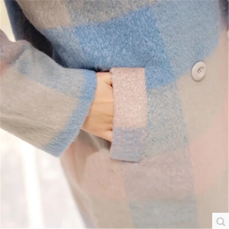 

V-Neck New Winter Double Women Breasted Plaid Temperament Wool Coats Female Loose Casual Fashion Comfortable Tweed Coats ZX2462