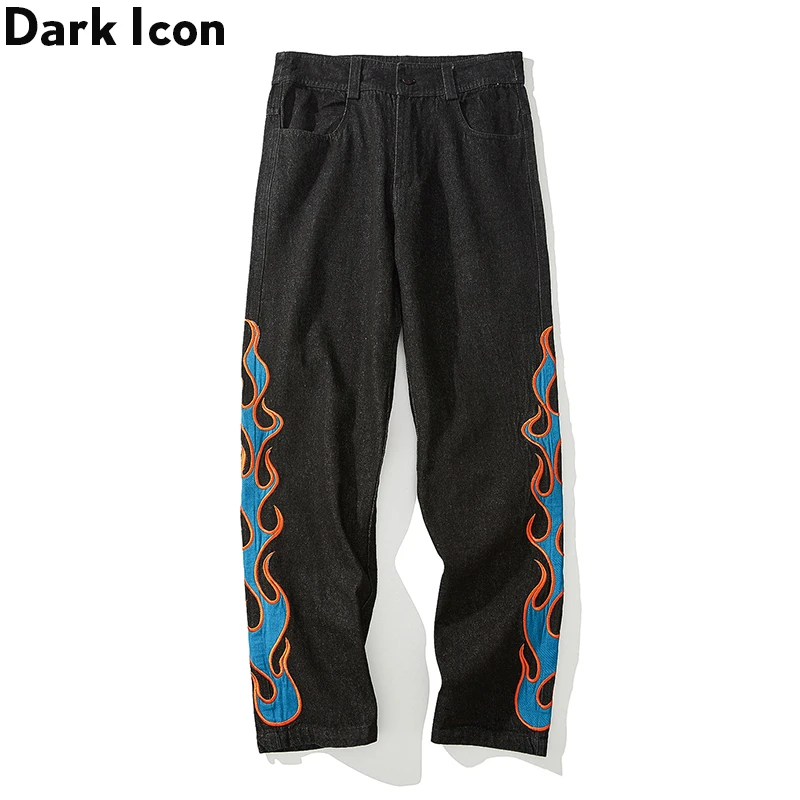 Мужские джинсы с цветочной вышивкой Dark Icon уличные модные для мужчин и женщин |