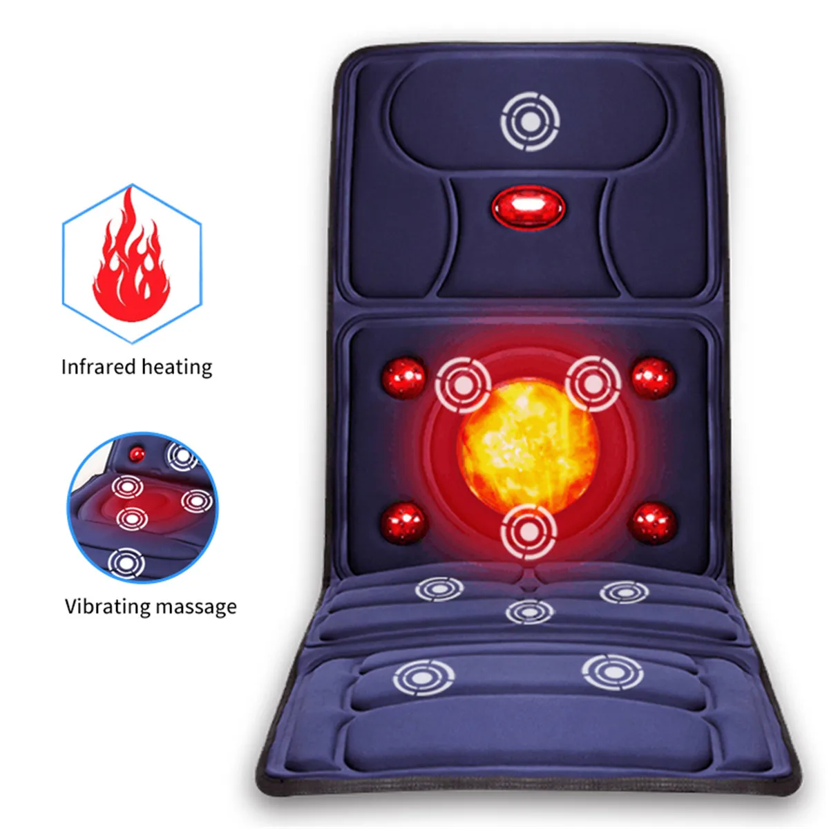 100-240V Portable Electric Heating Vibration Massage Chair Cushion Car Home Office Lumbar Neck Mattress Pain Relief 9 Motors