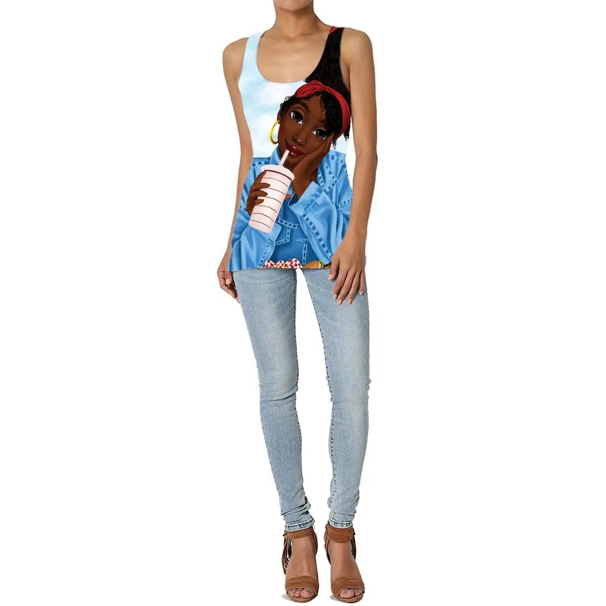 

Afro Girls Women Tank Tops Summer Sleeveless Tee Shirts for Running Yoga Top Round Collar Ladies I Shaped Vest Slim Gym Clothes