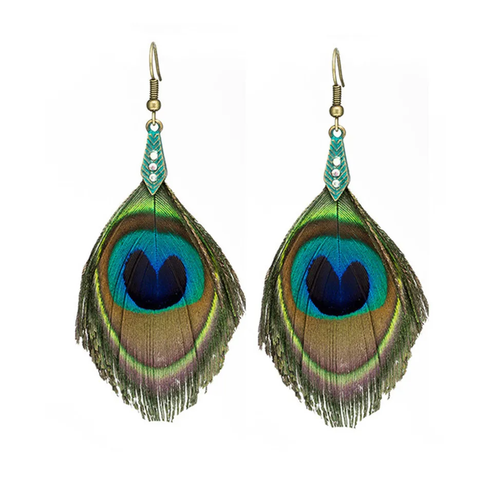 

Statement Peacock Alloy Feather Earrings Studs ethnic style Women Bohemian Fairy Bijoux Leaf Earrings Vintage Aesthetic
