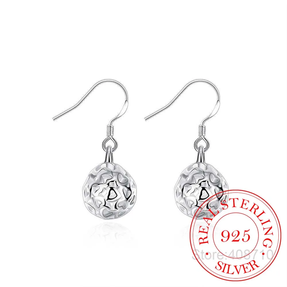 925 стерлингового серебра полый шар в форме сердца серьги капельки для женщин