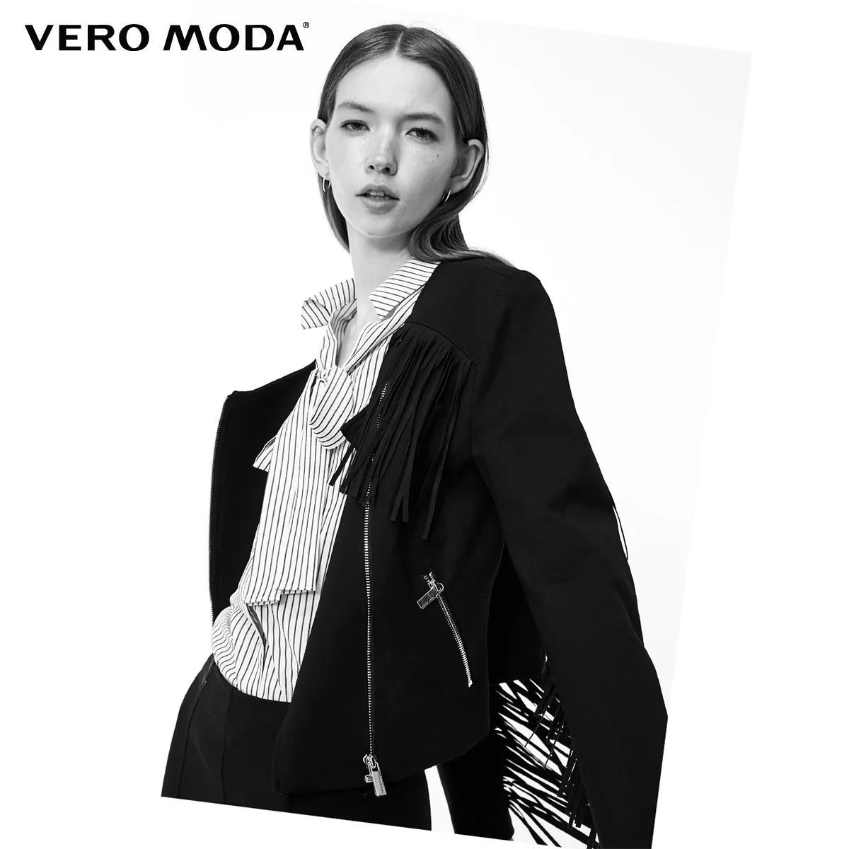 Vero Moda женское короткое пальто с круглым воротником и кисточками на молнии |