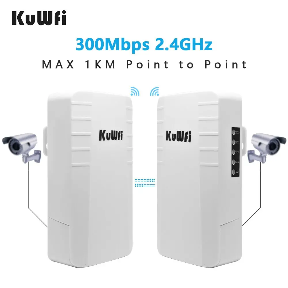 

KuWFi 300Mbps Outdoor CPE AP WiFi Router 2.4G Wireless Wifi Bridge 1 KM Long Range Coverage Wireless Repeater up to 64 Users