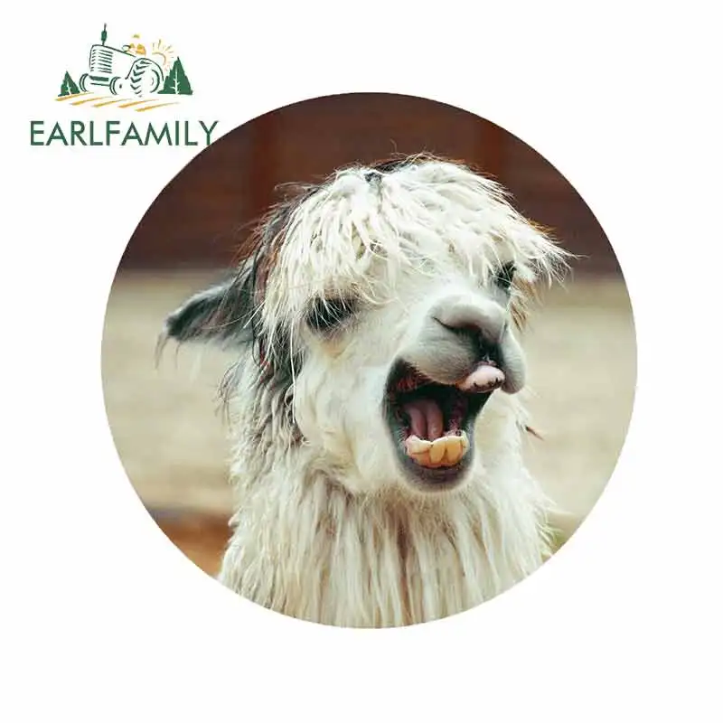 

EARLFAMILY 13cm x 13cm Cute Llama Alpaca Funny Round Car Stickers Window Bumper Decal SUV 4X4 JDM VAN Waterproof Car Accessories
