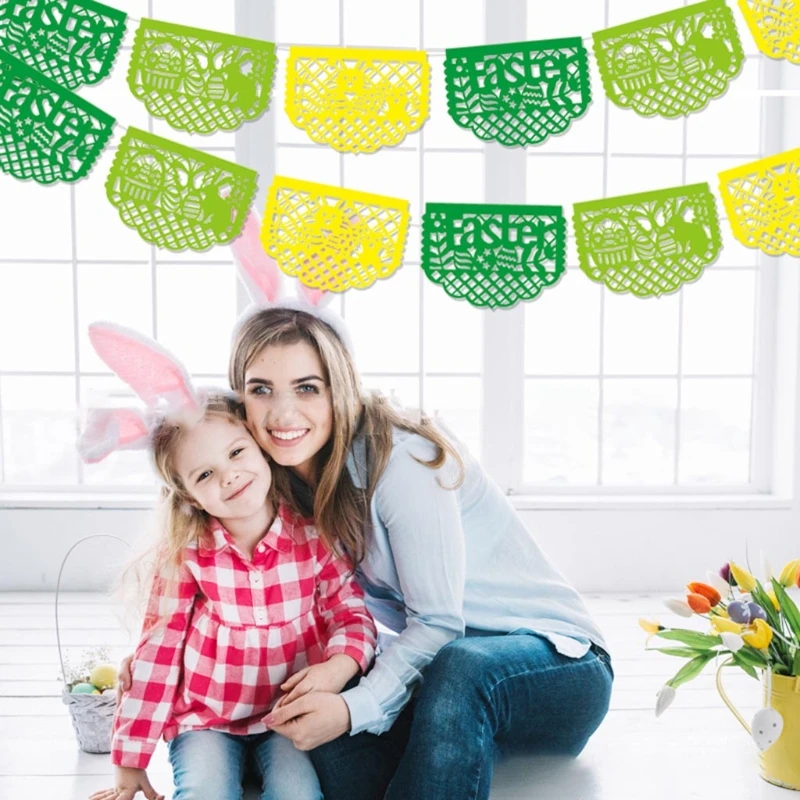 

Happy Easter Decoration Rabbit Bunny Eggs Banner Plastic Hanging Bunting Garland