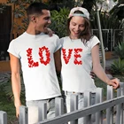 Seeyoushy одежда для пар к футболке комплект с надписью Love Сердца Печать День Святого Валентина Графические футболки Harajuku Хлопок размера плюс одежда