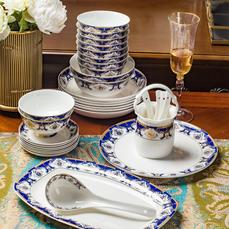 

Heads Dish set Tableware home simple European jingdezhen ceramics Chinese bowl plate combination dishes and plates sets