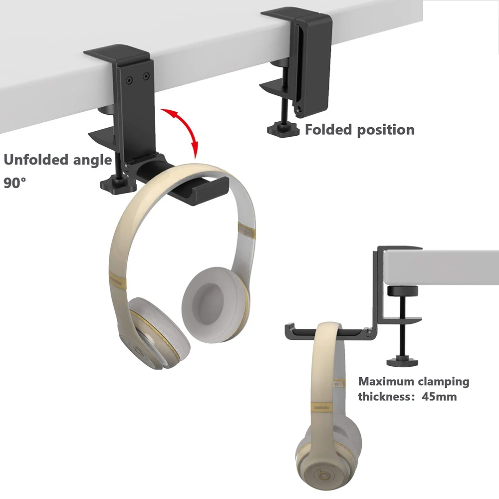 Universal Headset Hanger Headphone Hook Holder Desk Mount Stand with Foldable Clamp Horizontal Vertical Installation | Спорт и