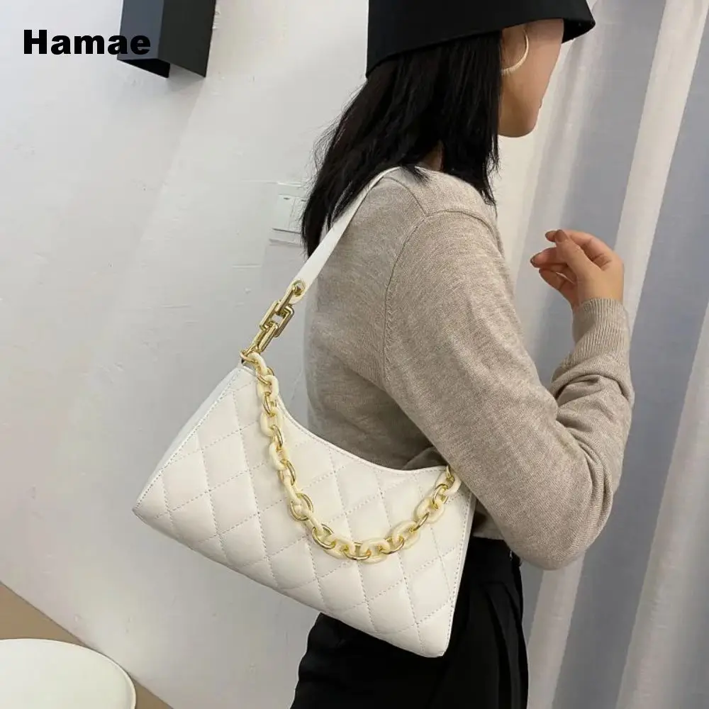 

2021 Solid Color Fashion Women's Shoulder Bags PU Leather Gold Chian Handbags Female Totes Bags Elegant Armpit Purse Handbags