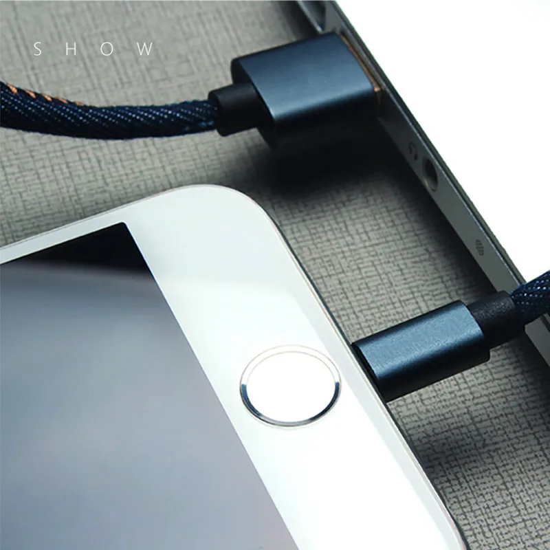 Denim USB Cable 1m 2m For iPhone/Micro/Type C Fast Charge Cable Cowboy Style Data Cable ChargingFor iPhone Sumsang Xiaomi Redmi