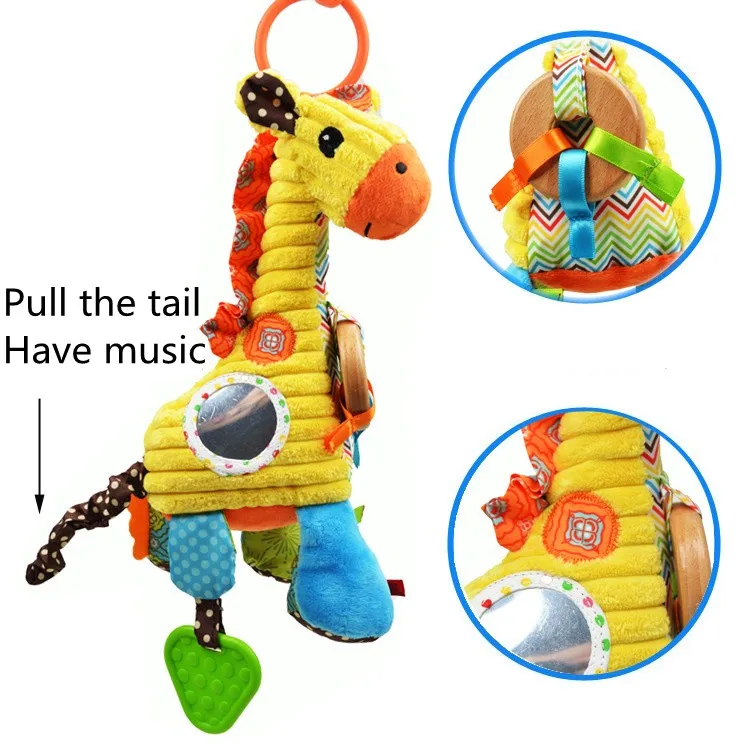 

[Funny] Baby toy 100% Safe material Giraffe plush doll Pull bell Multifunctional Bed Hanging appease Educational Teether food