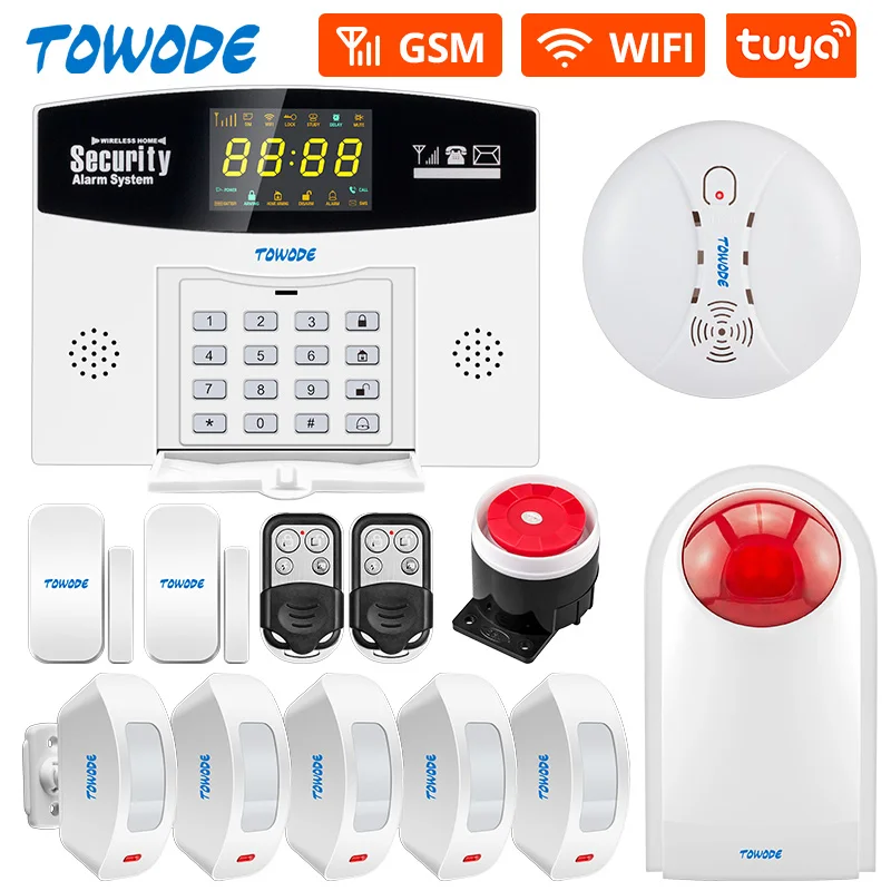 

TOWODE Tuya Smart Home Alarm System WIFI GSM Wired Wireless Security With Color LCD Display Motion Sensor Compatible Alexa