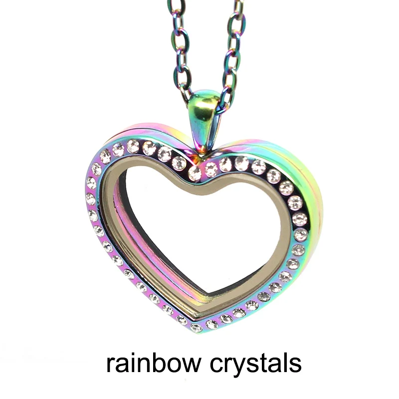 rainbow crystals URSJEWELRY 30 мм в форме сердца, хорошие украшения Магнитная застежка 316L неоднородная нержавеющая сталь очарование медальон из смарт-стекла с цепочкой Цепочки и ожерелья - Окраска металла: rainbow crystals