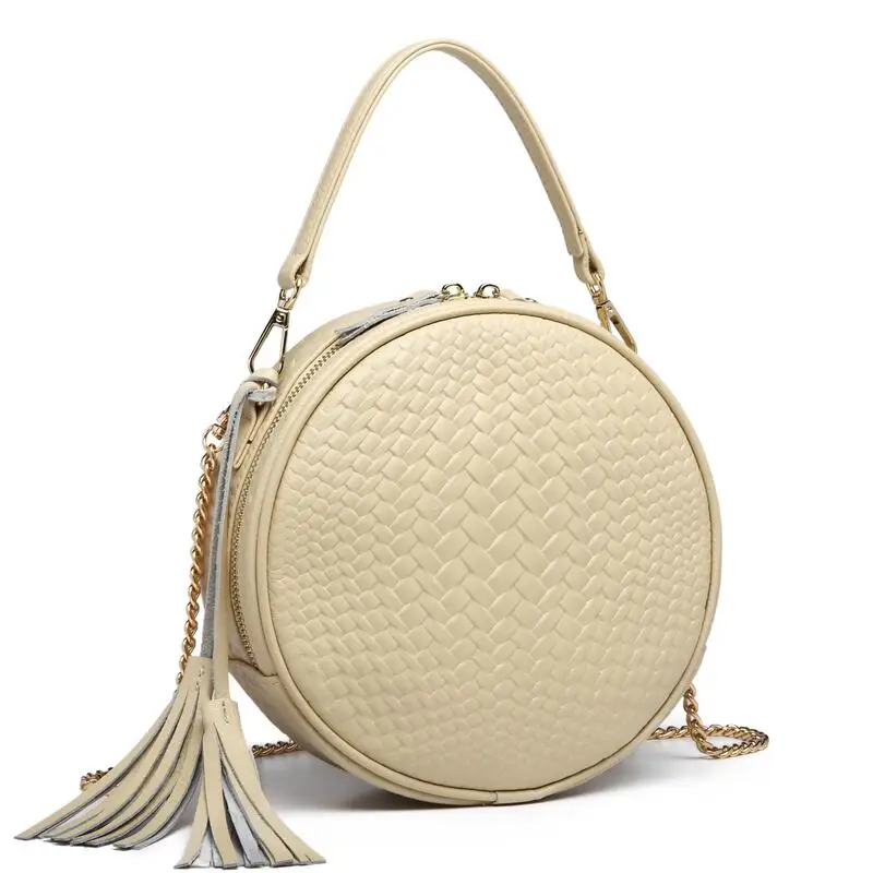 Женская кожаная сумка дизайнерская круглая через плечо из натуральной воловьей