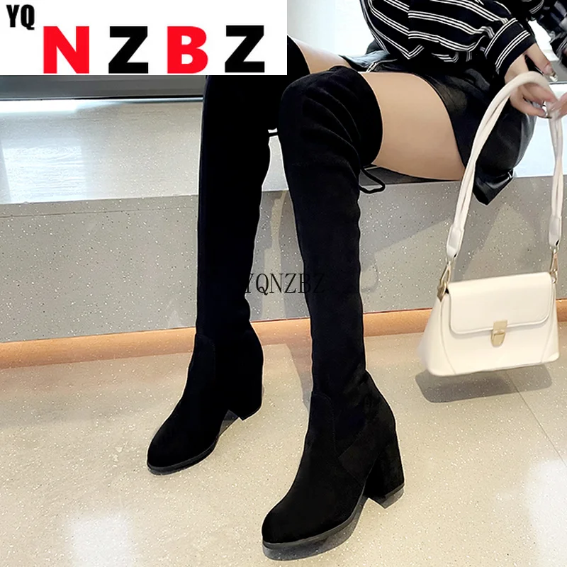 

Thick-heeled Mid-heel Women's Shoes 2021 New Autumn Over-the-knee Boots Plant Suede Lace-up High-heeled Shoes Women's Sexy Boots