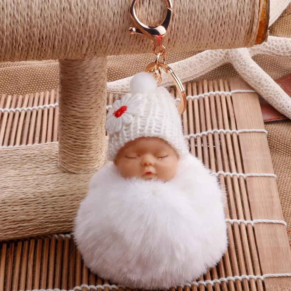 2021 New Cute Sleeping Baby Fluffy Pompom Plush Doll Hanging Pendant Key Ring Keychain/key ring Keychain HOT | Украшения и