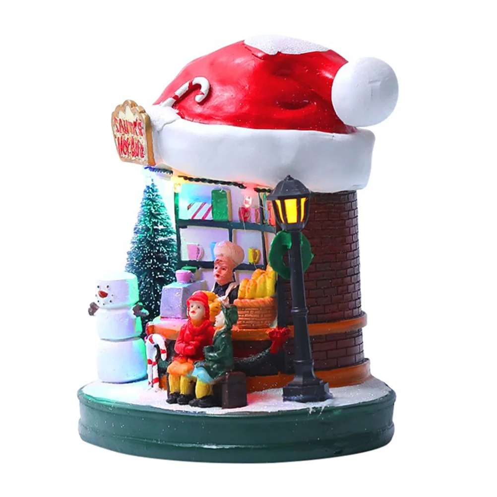 

1PC Exquisite Xmas Cafe House Adornment Resin Luminous House Xmas Ornament