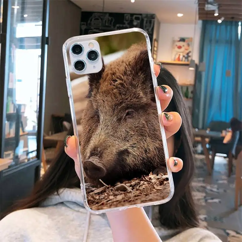 

Horror Animal Wild Boar Phone Case Transparent for iPhone 6 7 8 11 12 s mini pro X XS XR MAX Plus
