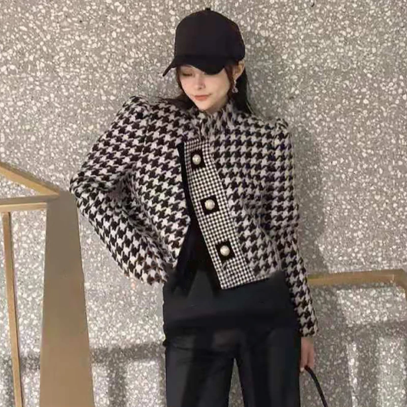 luxury brand tweed thousand bird lattice coat ladies elegant 2021 fall winter new fashion leisure short woolen jacket female free global shipping