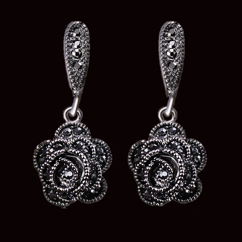 Модные Винтажные серьги Iutopian для женщин черные подвески с фианитами в виде роз