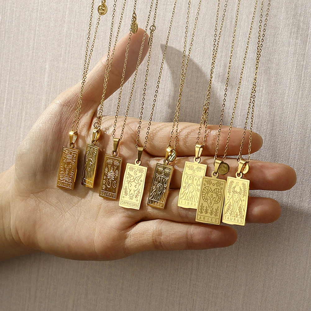 Женское винтажное ожерелье с 12 созвездиями колье из золотой нержавеющей стали