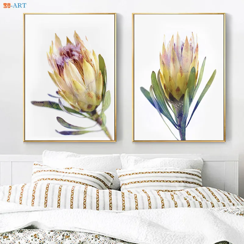 Австралийский родной Protea настенное искусство желтый цветок холст живопись