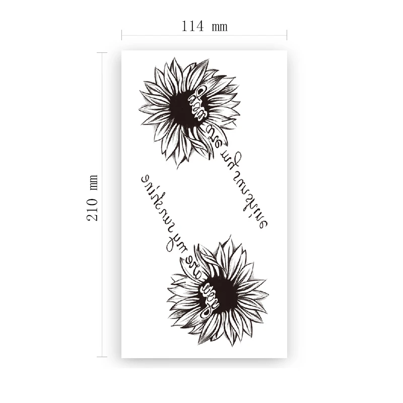 

Temporary Tattoo Stickers Black Sunflowers English Alphabet Design Fake Tattoos Waterproof Tatoos Arm Legs Large Size for Women