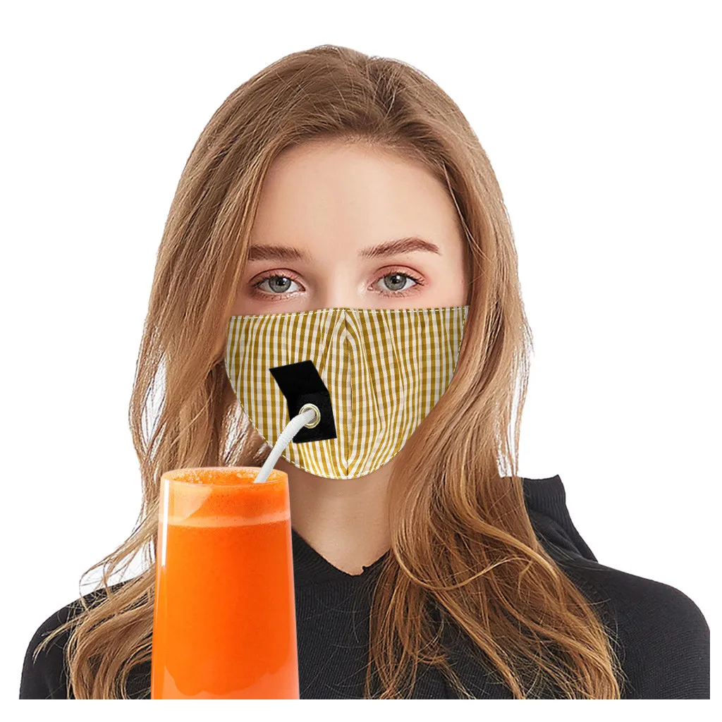 

5/6pcs Face Mask Adult Women Plaid Printing Mouth Protective Cover Drinking Mask Washable With Hole Mouth-Muffle Fashion maks