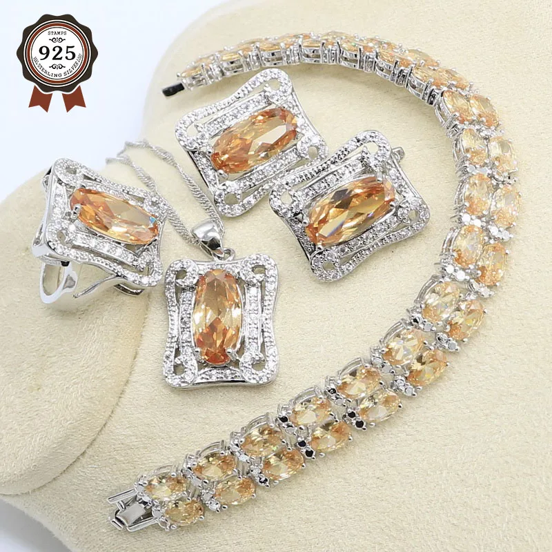 Геометрические шампанское цирконами серебряные Цвет набор украшений для женщин