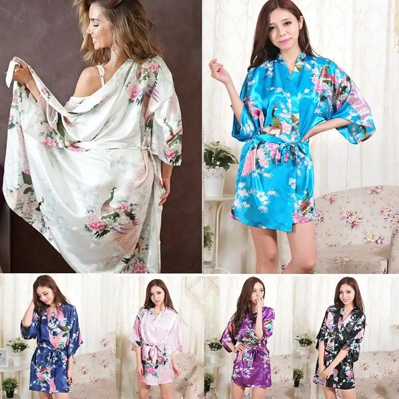 

Шелковый Атласный халат кимоно халаты подружек невесты на свадьбу, одежда для сна, Халат