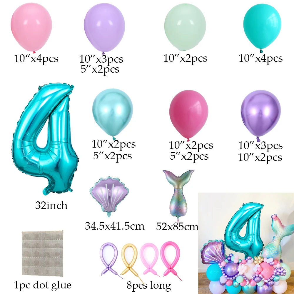40 шт. набор воздушных шаров с хвостом Русалочки 32 дюйма Тиффани голубые цифры 1 2 3