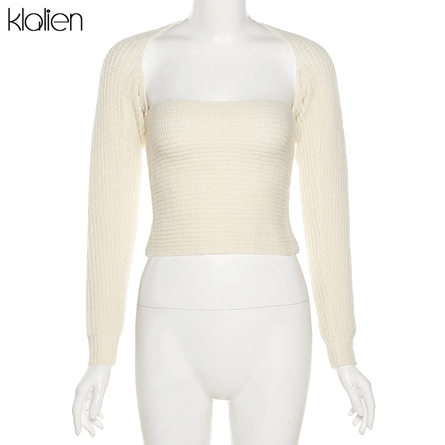 

KLALIEN Fashion Elegant Long Sleeve Square Collar Solid Slim Sweater Women Autumn New Office Lady Streetwear Warm Female Top