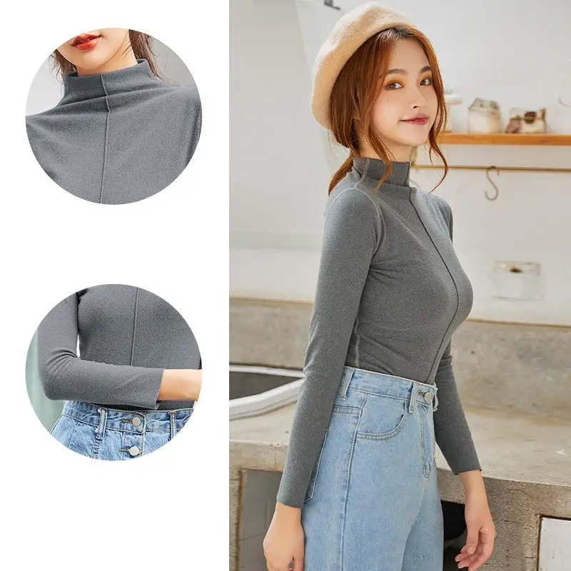

Half High Collar Women Fashion De Velvet Bottoming Shirt, Women's Autumn and Winter Wear Slim Long-Sleeved T-Shirt Bottoming Al