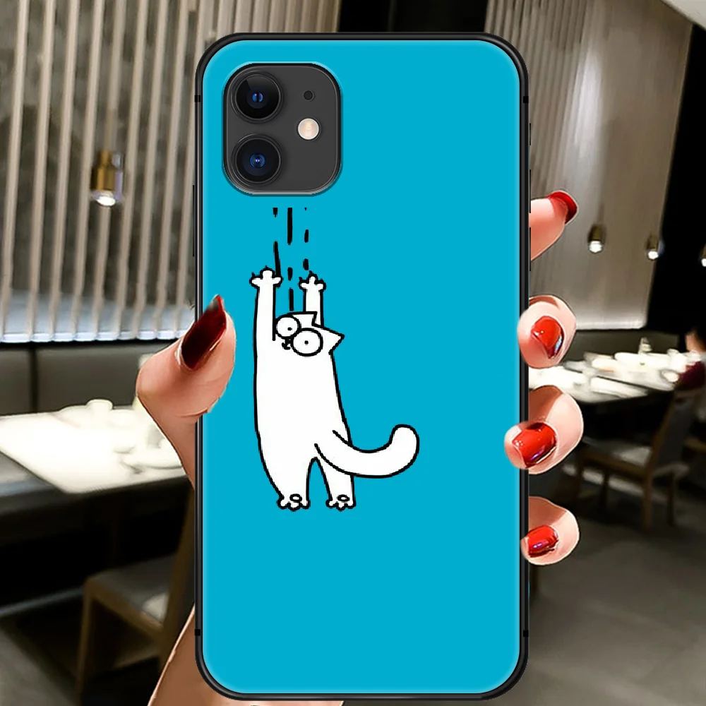 

Cute Simons Cat Phone Case Cover Hull For IPhone 5 5s se 2 6 6s 7 8 12 Mini Plus X XS XR 11 PRO MAX black Waterproof Tpu Hoesjes