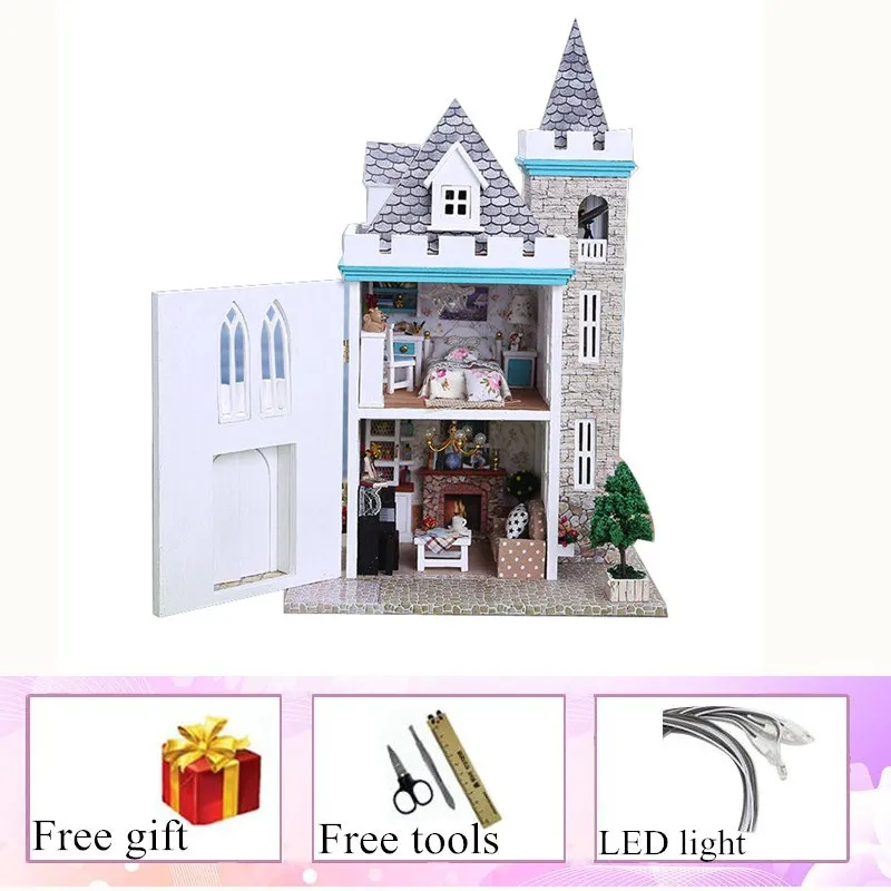 doll house Аккуратно ручной деревянный замок Миниатюрный Кукольный домик с мебели и телескопом сборка деревянный кукольный дом для детей подарок - Цвет: doll house