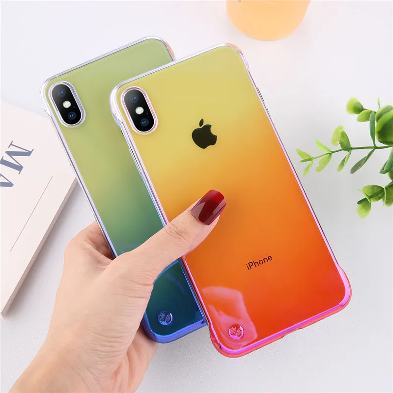 Lovebay Boundless Blue Gradient Phone Case For iPhone X XR XS Max Hard PC Plain Candy Color Back Cover 6 6s 7 8 Plus |
