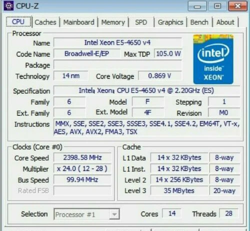 Intel ЦП Xeon E5 4650V4 QS 2 20 ГГц 14 Cores 35M LGA2011 3 v4 процессор 4650v4 Бесплатная доставка 4650