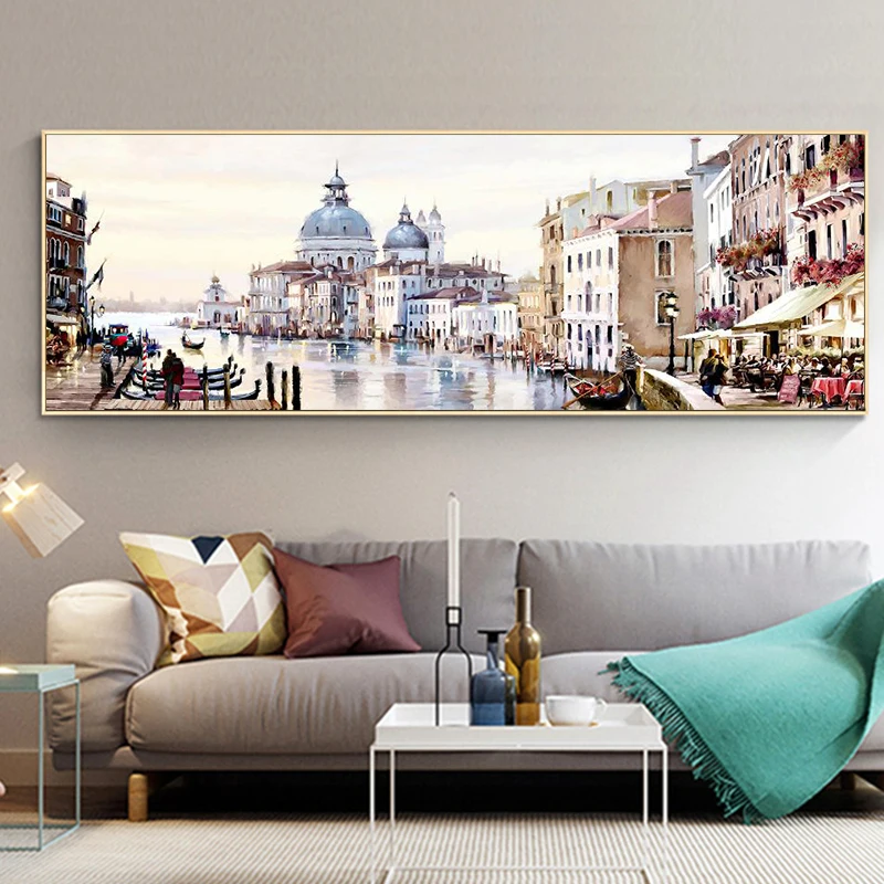 Панорамная Картина на холсте с изображением улицы в европейском городе